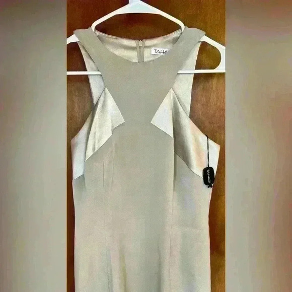 Tahari Maxi tan gold  formal Evening Dress - New with tags - Picture 2 of 8